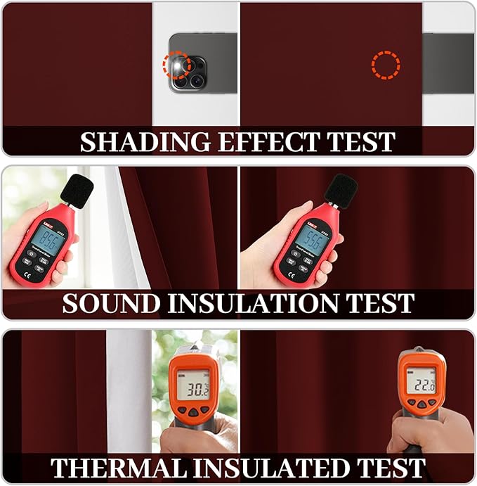 Yakamok Room Darkening 100% Blackout Curtains Grommet Window Treatments with 2 Thick Layers-Burgundy Red Thermal Insulated Drapes Set of 2 Panels for Bedroom Living Room 52 Inches by 63 Inches Length