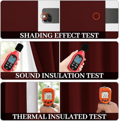 Yakamok Room Darkening 100% Blackout Curtains Grommet Window Treatments with 2 Thick Layers-Burgundy Red Thermal Insulated Drapes Set of 2 Panels for Bedroom Living Room 52 Inches by 63 Inches Length