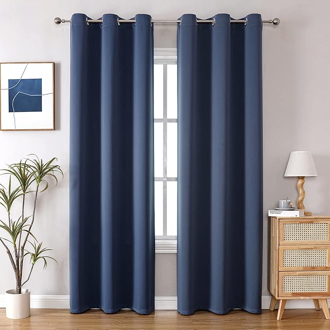 ChrisDowa Grommet Blackout Curtains for Bedroom and Living Room - 2 Panels Set Thermal Insulated Room Darkening Curtains (Stone Blue, 42W x 84L)