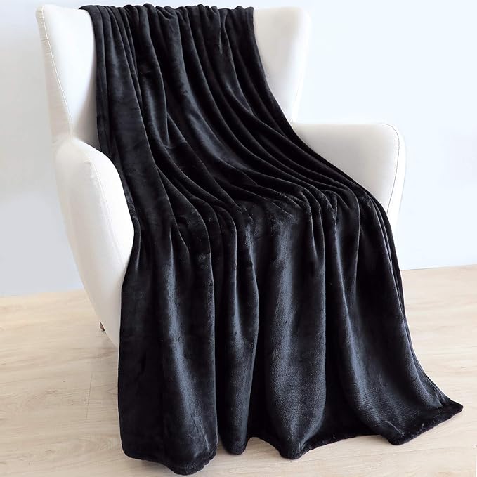 TASTHROW Large Flannel Fleece Throw Blanket, 50×70 Inch - Cozy Lightweight Thick Blanket - All Seasons Suitable for Women, Men and Kids (Black)
