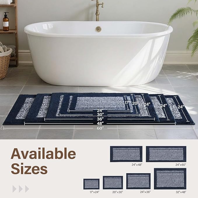 48x32 Large Bathroom Rugs Washable Non Slip, Dark Blue Bath Mat for Bathroom Floor Tub, Soft Absorbent Quick Dry Mats for Shower, Bathtub,Home Decor