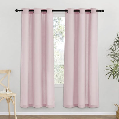 NICETOWN Blush Pink Linen Curtains for Kitchen, Thick Flax Small Window Treatments Semi Sheer Privacy Assured with Light Through for Cafe/Bathroom, W42 x L72, 2 Panels