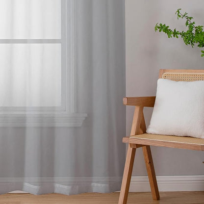 Lecloud Light Grey Sheer Curtains 54 Inch Length 2 Panels, Airy & Breathable Solid Voile Silver Gray Curtain with Dual Rod Pockets, Kitchen/Bedroom/Living Room Window Short Drapes, 40x54 Inch