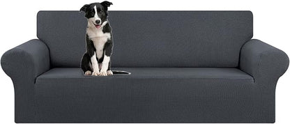 KEKUOU Stretch Oversized Sofa Slipcover 1 Piece Couch Sofa Cover (94"-110") Furniture Protector 4 Seater Sofa with Elastic Bottom for Kids,Pet.Jacquard Checked Pattern Fabric(X Large,Charcoal)