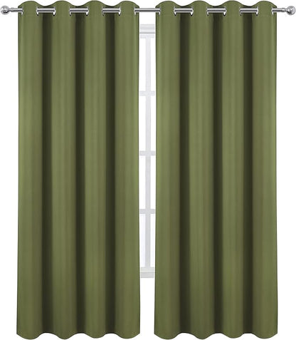 LEMOMO Olive Green Blackout Curtains/52 x 84 Inch Long/Set of 2 Curtain Panels/Thermal Insulated Room Darkening Curtains for Bedroom