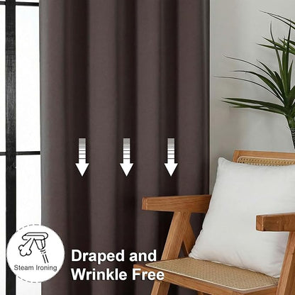 Simplebrand Ava Chocolate Short Blackout Curtains for Bedroom 45 Inches Long 2 Panels Set, Solid Thermal Insulated, Energy Saving Window Treatment Curtains Blackout Drapes, W40 x L45 Inch, Chocolate