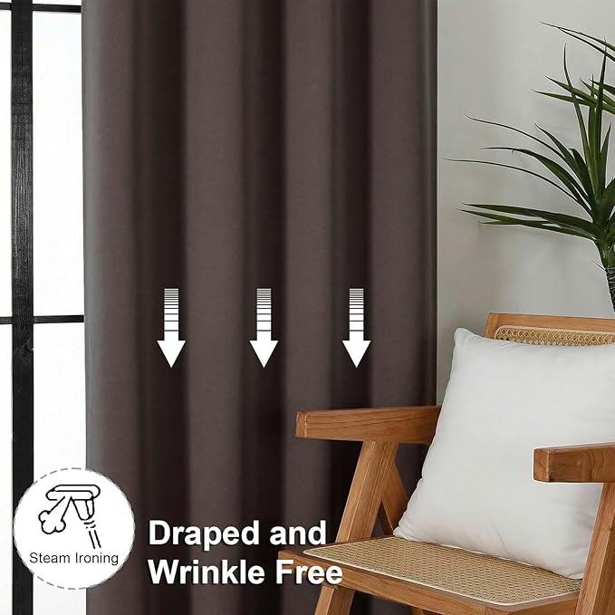 Simplebrand Ava Chocolate Blackout Curtains for Bedroom 63 Inch Length 2 Panels Set, Privacy Thermal Insulated Rod Pocket Door Window Curtains for Patio French Door Front Door, W40 x L63 Inch