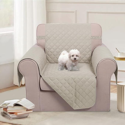 U-NICE HOME Recliner Chair Covers Reversible Chair Cover Pet Covers for Dogs with Elastic Straps Water Resistant Diamond Quilted (23''Armchair, Beige/Beige)
