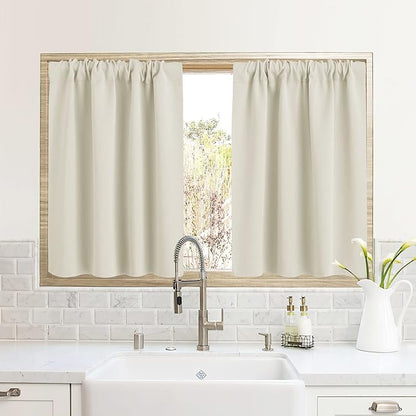 RYB HOME RV Curtains for Camper Windows, Mini Small Thermal Insulated Sunlight Heat Blocking Blocking Privacy Portable Curtains for Travel Trailer, Width 34 by Length 24, Beige, 2 Panels