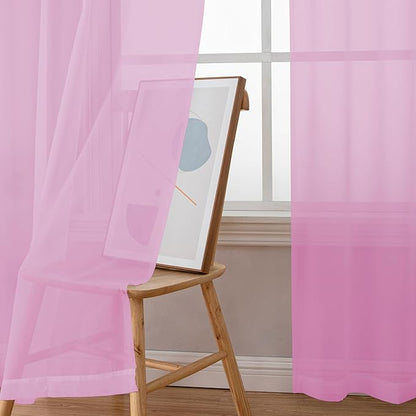 Simplebrand Pink Sheer Curtains 84 Inches Long, Light Filtering Rod Pocket Solid Color Window Sheer Curtain Panels, Elegant Curtains & Drapes for Living Room, Bedroom 2 Panels (42" W x 84" L)