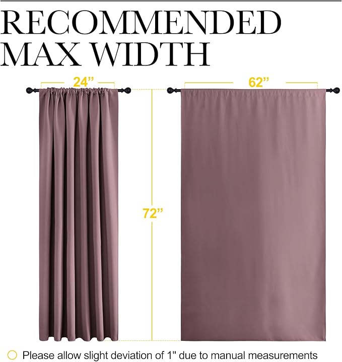 NICETOWN 2 Panels Blackout Curtains, Rod Pocket Window Curtains Room Darkning Drapes for Bedroom/Living Room, Thermal Insulated Solid Draperies for Home Office/Study, 62 by 72-Inch, Dry Rose