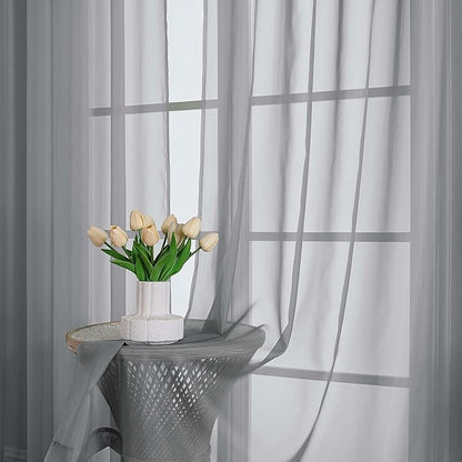 OWENIE Extra Long Grey Sheer Curtains 96 Inches Long 2 Panels Set, Soft Lightweight Airy Voile Sheer Curtain for Bedroom Living Room, Rod Pocket Solid Color Farmhouse Curtains, 59" Wx96 L Inch