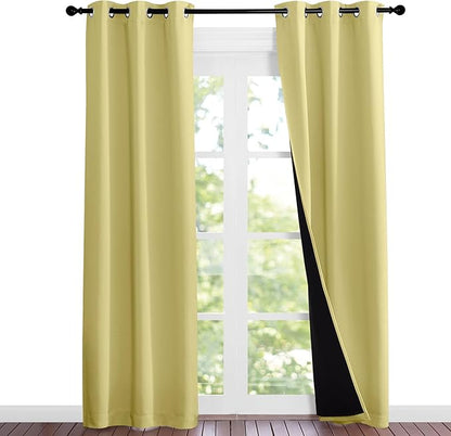 NICETOWN Paler Yellow Full Shade Curtain Panels, Pair of Thermal Insulated & Energy Efficiency Blackout Curtains for Living Room Windows, Lined Silky Performance Window Dressing (37" Wide x 84" Long)