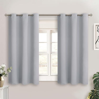 BGment Light Grey Short Blackout Curtains for Small Windows, 38 x 45 Inch Thermal Insulated Tier Set of 2 Panels Sun Blocking Drapes for Kitchen Bedroom