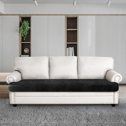 Leather Look Couch Cushion Covers Sofa Seat Slipcovers Sets Couches Furniture Protector for Sectional Armchair Loveseat Pets Kids Stretch Spandex Fabric (1 T-Cushion Sofa, Black)