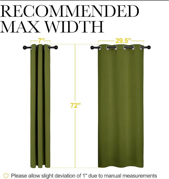 NICETOWN Bedroom Curtain Panels Blackout Draperies, Christmas Holiday Decor Thermal Insulated Solid Grommet Blackout Curtains/Drapes (One Pair, 34 by 72-inch, Olive Green)