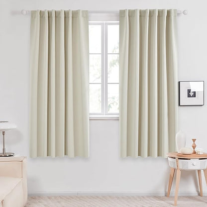 Deconovo Blackout Curtains, Thermal Insulated, W52 x L63 2 Panels, Back Tab, Machine Washable, Room-Darkening Drapes for Bedroom/Living Room Light Beige