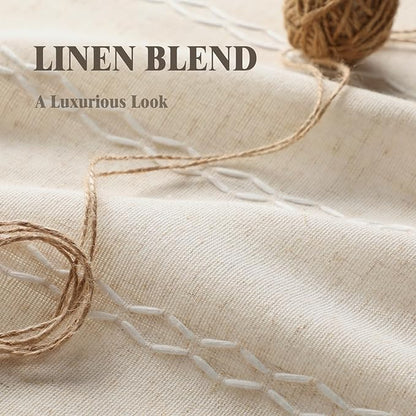 Pinch Pleated Look Light Filtering Curtains 84 Inch Length, 2 Panels Linen Textured Boho Neutral Drapes for Living Room Bedroom Farmhouse Vintage Rustic Window Curtains with Hooks