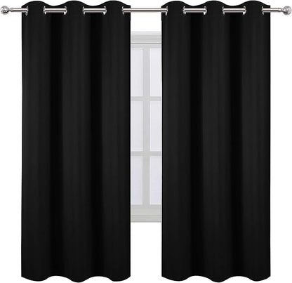 LEMOMO Black Thermal Blackout Curtains/42 x 72 Inch/Set of 2 Panels Room Darkening Curtains for Bedroom