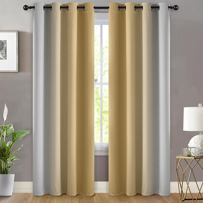 Yakamok Beige and Greyish White Ombre Curtains, Room Darkening Gradient Color Curtains for Bedroom, Light Blocking Thermal Insulated Window Drapes for Living Room(2 Panels, 52x84 Inch)