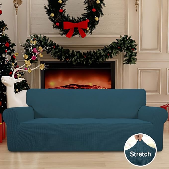 Easy-Going Stretch Sofa Slipcover 1-Piece Sofa Cover Furniture Protector Couch Soft with Elastic Bottom for Kids, Polyester Spandex Jacquard Fabric Small Checks (Sofa, Deep Teal)