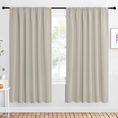 NICETOWN 2 Panels Blackout Curtains, Rod Pocket Window Curtains Room Darkning Drapes for Bedroom/Living Room, Thermal Insulated Solid Draperies for Home Office/Study, 62 by 72-Inch, Natural