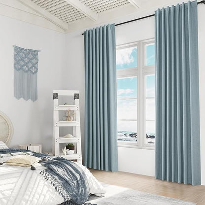 Guken Blue 100% Blackout Curtains 92 Inch Length 2 Panels Set for Living Room Bedroom Back Tab Thermal Insulated Black Out Linen Drapes Room Darkening Window Curtains 92 Inches Long Dusty Blue