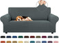 KEKUOU Stretch Loveseat Sofa Cover Slipcover,Couch Covers for 2 Cushion Couch Sofa (55"-78") Furniture Protector Sofa with Elastic Bottom for Kids,Dog. Jacquard Small Checked (Medium,Grey)
