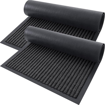 OLANLY Front Door Mat Indoor Outdoor Entrance, 2-Pack 29.5 x 17 Inch, Waterproof Heavy Duty Doormat, Fade Resistant, Low Profile, Easy Clean Patio Porch Welcome Floor Mats for Entry, Charcoal Grey