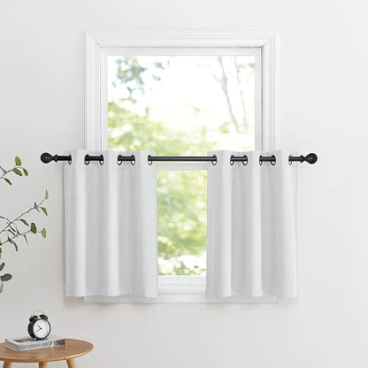 NICETOWN Faux Linen Valances, Short Cafe Curtains Kitchen Tiers, Room Darkening Small Window Curtains Treatment Grommet Top for Bathroom/Basement(2 Panels, 34x24 Inches, Greyish White)