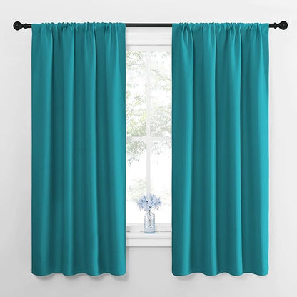 NICETOWN Peacock Blue Blackout Curtains Panels for Window, Thermal Insulated Rod Pocket Blackout Drapes/Draperies for Living Room (2 Panels, W42 x L63 inches)
