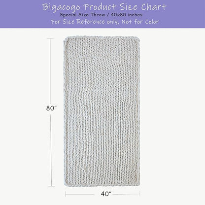 Bigacogo Chunky Knit Throw Blanket for Couch, 40x80 inches, 100% Hand Knitted with Thick Jumbo Chenille Yarn, Cozy Soft Large Rope Knot Cable Crochet Blankets for Sofa Bed Living Room, Rose Tan