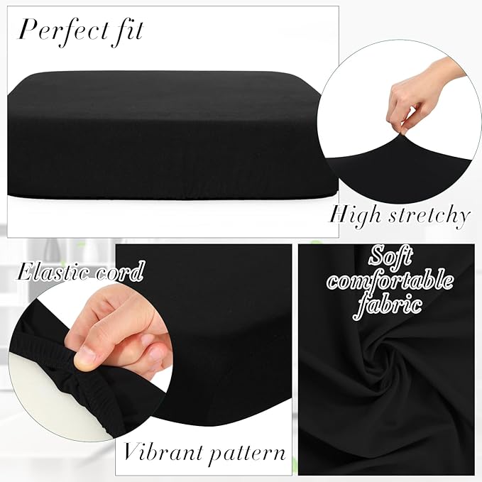 Newwiee Set of 4 Stretch Patio Cushion Covers Sofa Couch Seat Chair Slipcovers Cushion Cover Replacement Furniture Protector for Pets Washable(Black,Seat Cover,Solid)