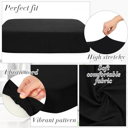 Newwiee Set of 4 Stretch Patio Cushion Covers Sofa Couch Seat Chair Slipcovers Cushion Cover Replacement Furniture Protector for Pets Washable(Black,Seat Cover,Solid)