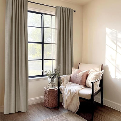 100% Blackout Shield Linen Blackout Curtains for Bedroom 96 Inches Long, Back Tab/Rod Pocket Living Room Drapes, Thermal Insulated Blackout Curtains 2 Panels Set, 50" W x 96" L, Faux Linen