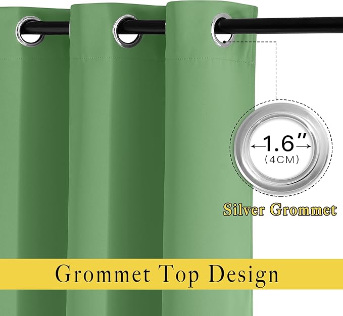 NICETOWN Forest Green Reducing Grommet Curtains - (W52 x L108, 2 Pieces) Triple Woven Textured Soft Curtain Panels for Living Room Window Treatment Drapes