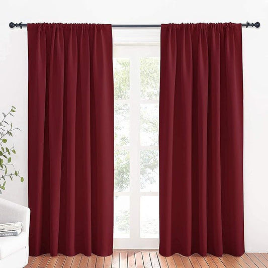 RYB HOME Large Blackout Curtains for Bedroom 84 inches Long 2 Panels Set, Privacy Thermal Insultaed Sunlignt Heat Blocking Drapes for Sliding Patio Door, Width 70 by Length 84, Burgundy Red