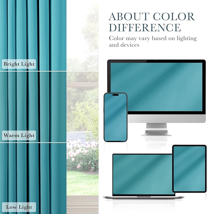 PONY DANCE Room Darkening Curtains - Bedroom Window Treatment Panels Back Tab/Rod Pocket Short Blackout Curtains Light Filtering Elegant Home Decoration, 42 by 45 Inches, Blue Mist, 1 Pair