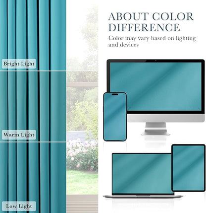 PONY DANCE Room Darkening Curtains - Bedroom Window Treatment Panels Back Tab/Rod Pocket Short Blackout Curtains Light Filtering Elegant Home Decoration, 42 by 45 Inches, Blue Mist, 1 Pair