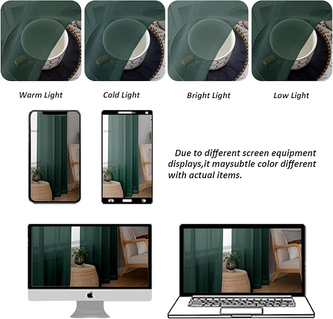 Chyhomenyc Hunter Green Sheer Valances for Windows - Light Filtering Small Kitchen Curtains, Rod Pocket Short Top Window Treatment Decor for Living Room Bathroom Basement, 42Wx16L inches, 2 Panels