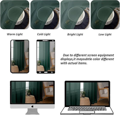 Chyhomenyc Hunter Green Sheer Valances for Windows - Light Filtering Small Kitchen Curtains, Rod Pocket Short Top Window Treatment Decor for Living Room Bathroom Basement, 42Wx16L inches, 2 Panels