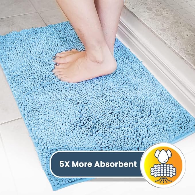 Muddy Mat® | Super Absorbent Door Mat Indoor, Microfiber Quick Dry Chenille Entryway Rug, Non-Slip Front Door Mat, Indoor Mats for Entryway, Machine Washable Pet Rug, Sky Blue 24" x 72"