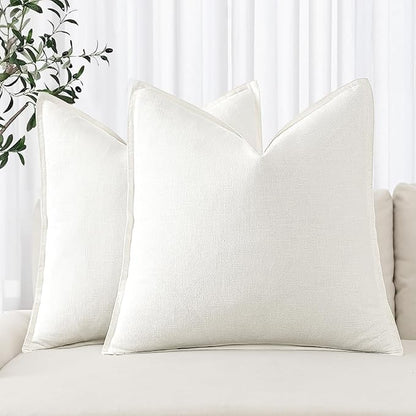 MIULEE Decorative Linen Euro Sham Pillow Covers 22x22 Inch Cream White Boho Farmhouse Neutral Couch Throw Pillows for Bed Pack of 2 Accent Modern Pillowcase Sofa Livingroom Home Decor