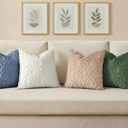 decorUhome Throw Pillow Covers 18x18 Inch Set of 2, Soft Plush Faux Wool Dusty Blue Solid Couch Pillow Covers, Accent Farmhouse Neutral Square Pillow Cases for Sofa Bed Living Room