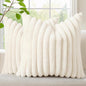 decorUhome Summer Cozy Faux Fur Throw Pillow Covers 16x16 Set of 2 Decorative Soft Plush Striped Modern Farmhouse Boho Couch Pillow Cases with Velvet Back for Sofa Bed Living Room, Cream White