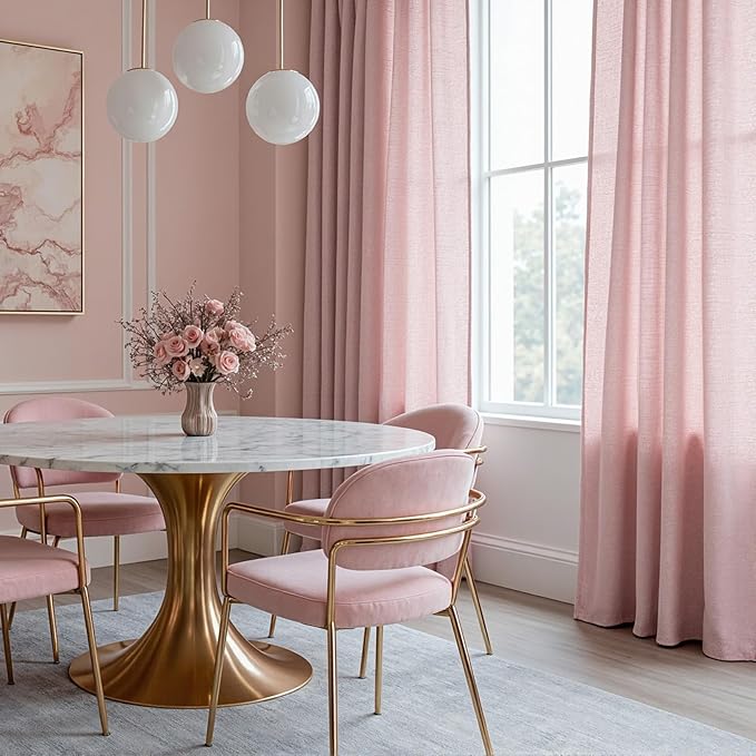 MYSKY HOME 96 Inches Length Pink Curtains for Girls Bedroom Living Room Semi Sheer Light Filtering Nursery Window Drapes, Soft Modern Decor Country Style Back Tab, 50" x 96", Light Pink, 2 Panels