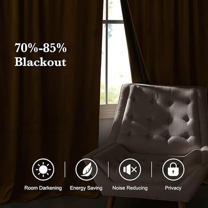 RYB HOME Luxurious Bronze Velvet Curtain Panels for Living Room Bedroom, Heavy Duty Thermal Insulated Floor-Length Velvet Drapes with Hook Belt for Vintage Decor, 52" W x L90 L, 2 Panels Set