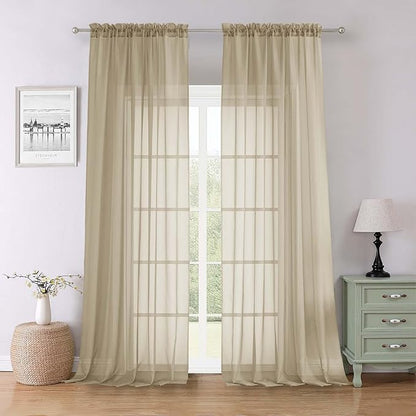 Lecloud Taupe Sheer Curtains 96 Inches Long 2 Panels Set, Home Decor Light Filtering Airy Solid Color Drapes, Dual Rod Pocket Living Room Curtains for Bedroom Dining Room, Each Panel 59" W x 96" L