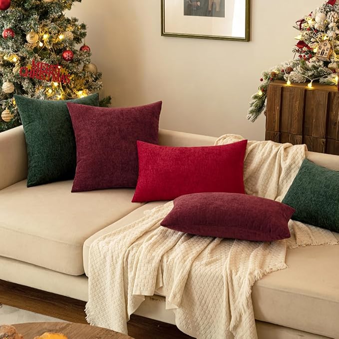 MIULEE Pack of 2 Red Couch Throw Pillow Covers 20x20 Inch Soft Polyester Chenille Pillow Covers for Sofa Living Room Solid Dyed Pillow