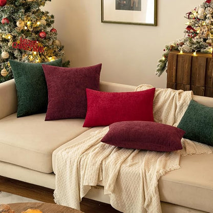 MIULEE Pack of 2 Red Couch Throw Pillow Covers 20x20 Inch Soft Polyester Chenille Pillow Covers for Sofa Living Room Solid Dyed Pillow